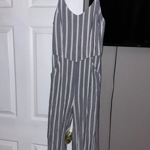Gray and white striped jumpsuit